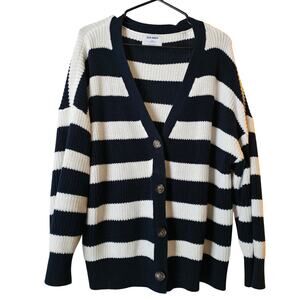 Old navy white and blue striped chunky cozy button up cardigan plus size XXL